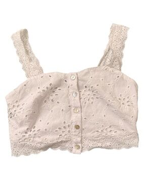 And Now This White Eyelet Lace Crop Top XS Button Front